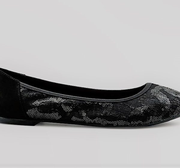 Wide Fit Black Sequin Lace Ballerina Pumps
